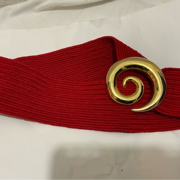 Vintage CHARMANT BELT & BUCKLE red gold Stretch Women 35” long buckle included main image 4